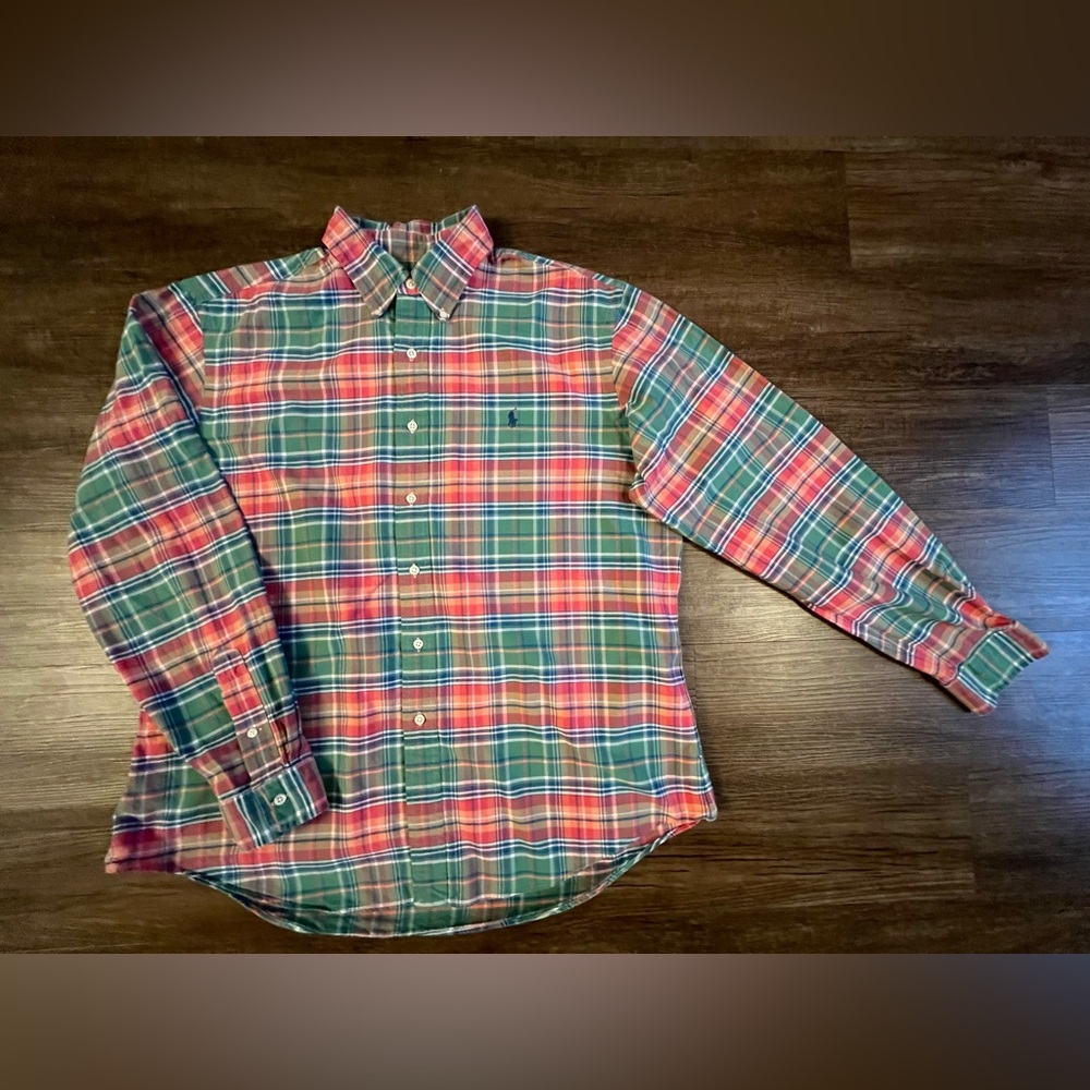 Polo Ralph Lauren Shirt Men XL Long Sleeve Custom Fit Shirt Pink Plaid F34 - Picture 1 of 7